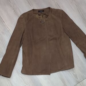 Talbot's 8 Leather Brown Jacket One Button Long Sleeve Pockets